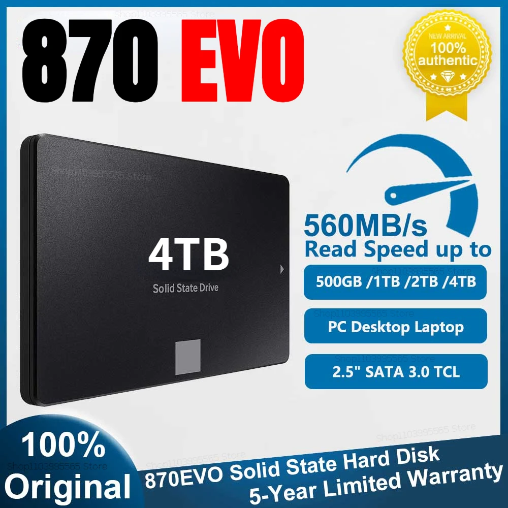 Оригинальный Внутренний твердотельный накопитель 870 EVO SATA III SSD 1 ТБ 2,5 дюйма 250 ГБ 500 ГБ 1 ТБ 2 ТБ 4 ТБ внутренний SSD для ПК, ноутбука, настольного компьютера, Mac