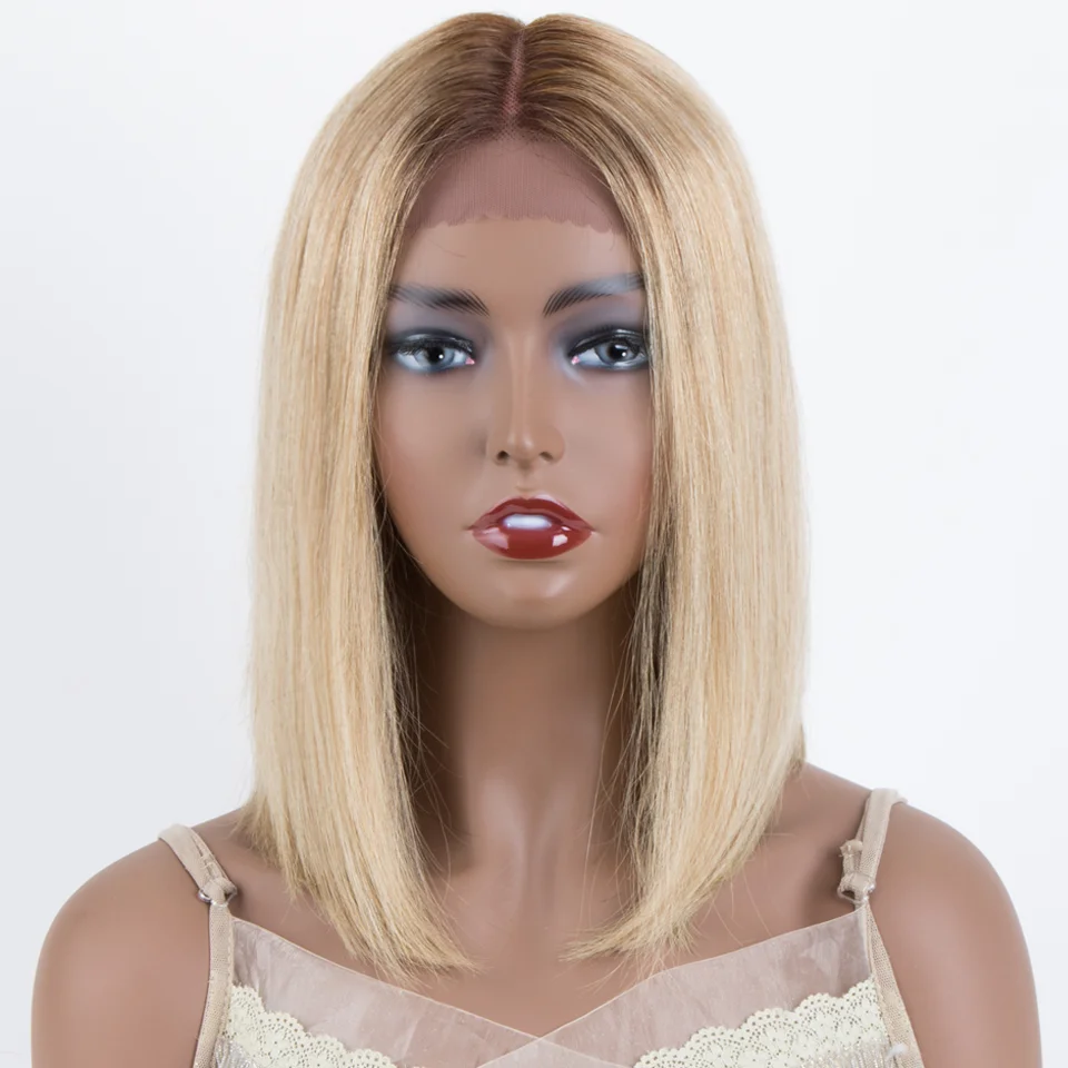 

Short Bob Wig Blonde Ombre Lace Front Wigs for Women Straight Pre Plucked 1b613 Colored Brazilian Human Hair Wigs Glueless Remy