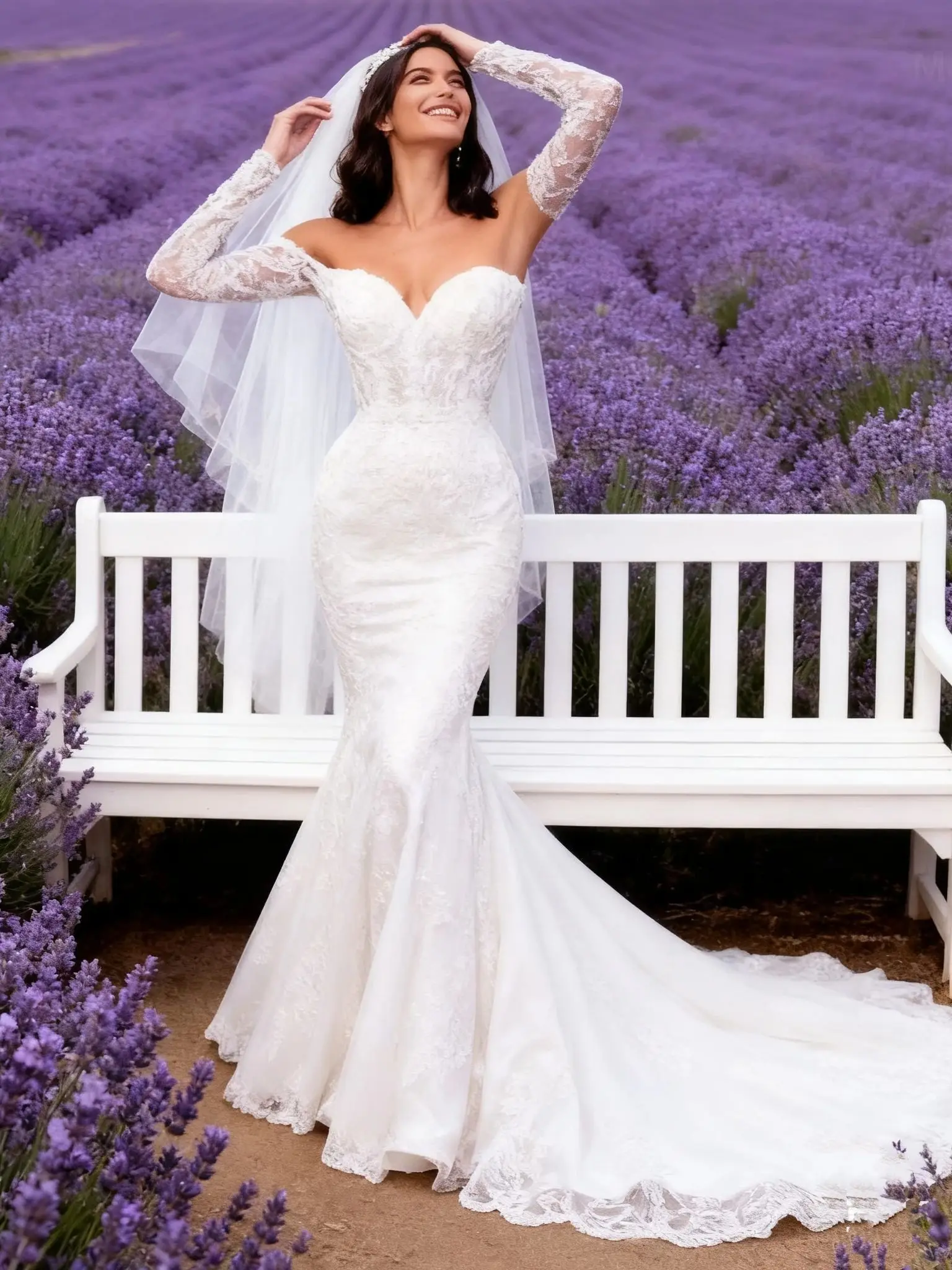 Alonlivn Luxurious Embroidery 2 In 1 Mermaid Bridal Gown Beading Appliques Lace Off Shoulder Sleeves Sweetheart Wedding Dress