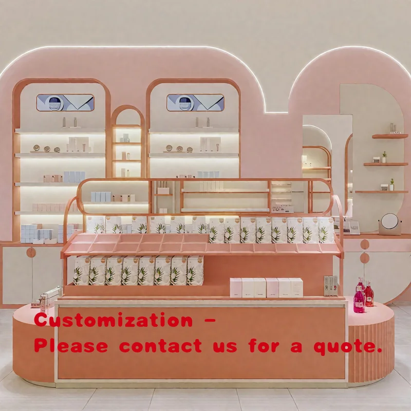 custom.Heavy Duty Brown Varnished Cosmetic Display Cabinet Showcase Shelf with LED Lights