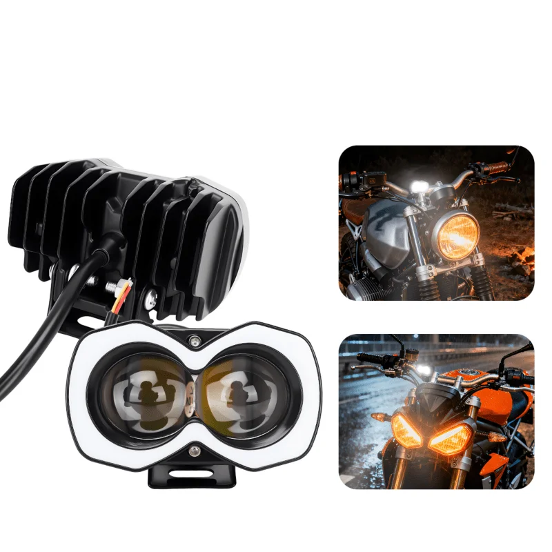 

1pc 2/3/4 Lens Dual Color Motorcycle LED White Yellow Spotlight RGB Aperture Warning Flash Lamp Motor Headlamp LED Driving Light
