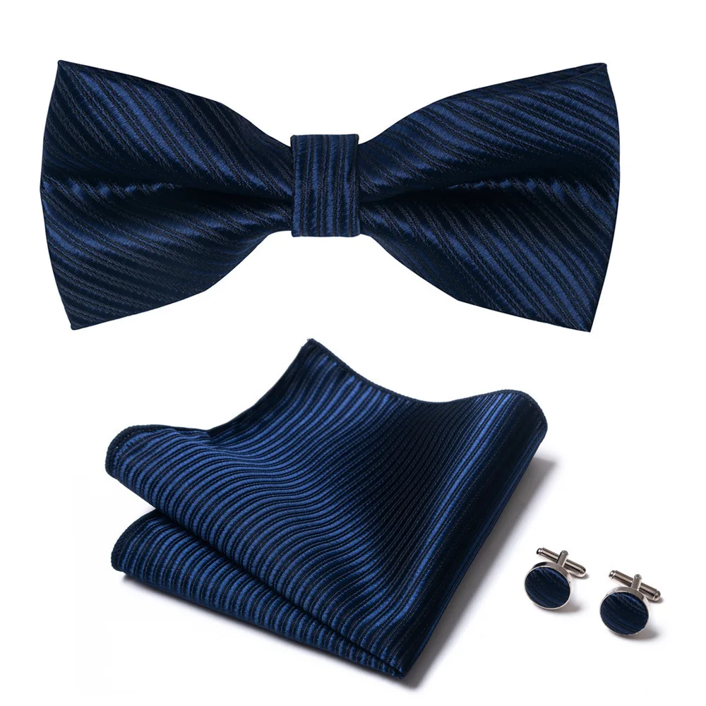 Men's solid color bow tie pocket square cuff links Double cashew flower bow tie Handkerchief bow tie for men's dress shirt