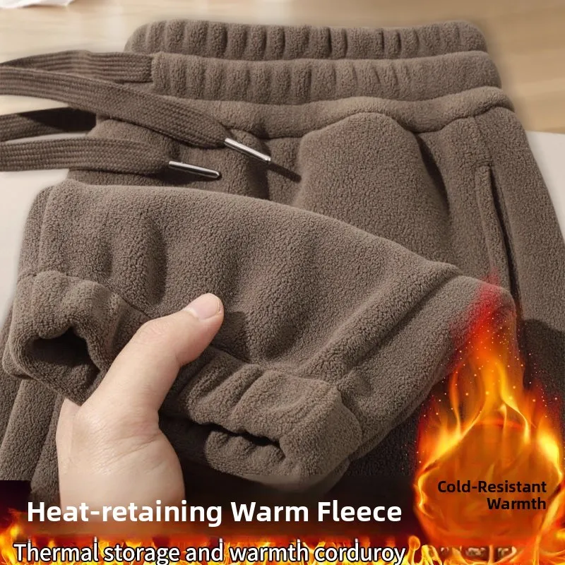 

Thiened Fce Lined Casual Loose Men's Long Pants Double-sided Warm Winter Autumn Workwear Sweatpants Polyester Fiber