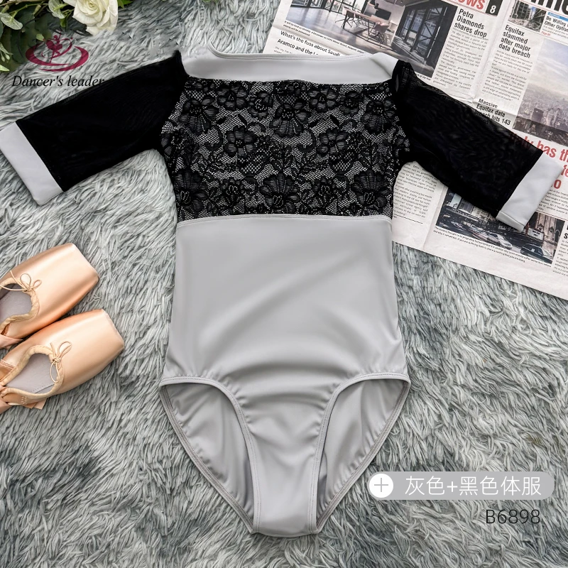 

Ballet Leotard for Women Practice Dress Black Flower Embroidered Mesh Gymnastics Tight Dress Performance Dress Air Yoga Dress