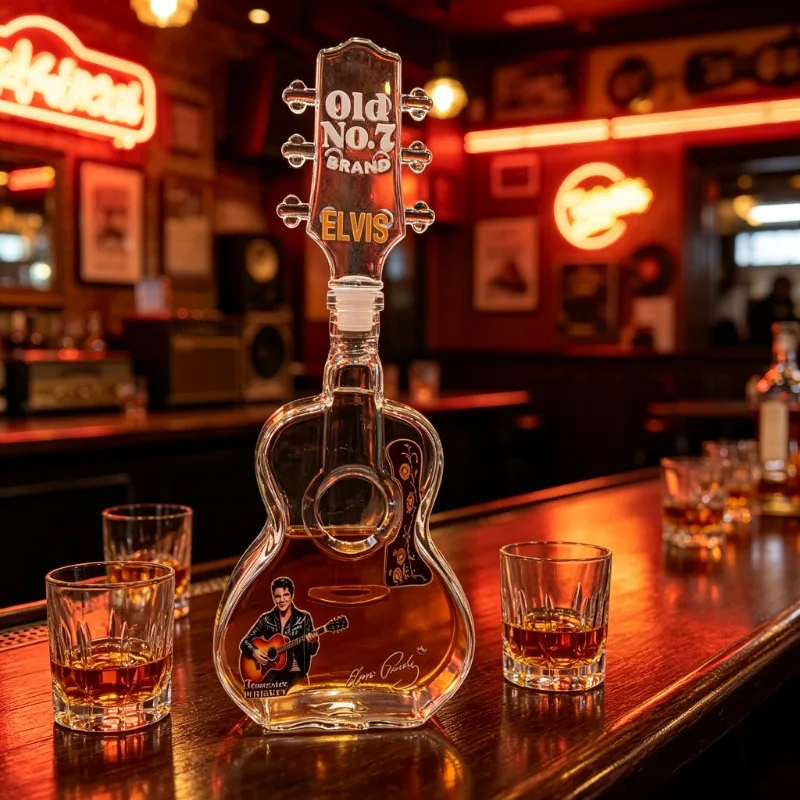 Elvis Guitar Shaped Glass Decanter Sticker Craft Whiskey Bottle Creative Spirits Container Home Bar Decor Gift