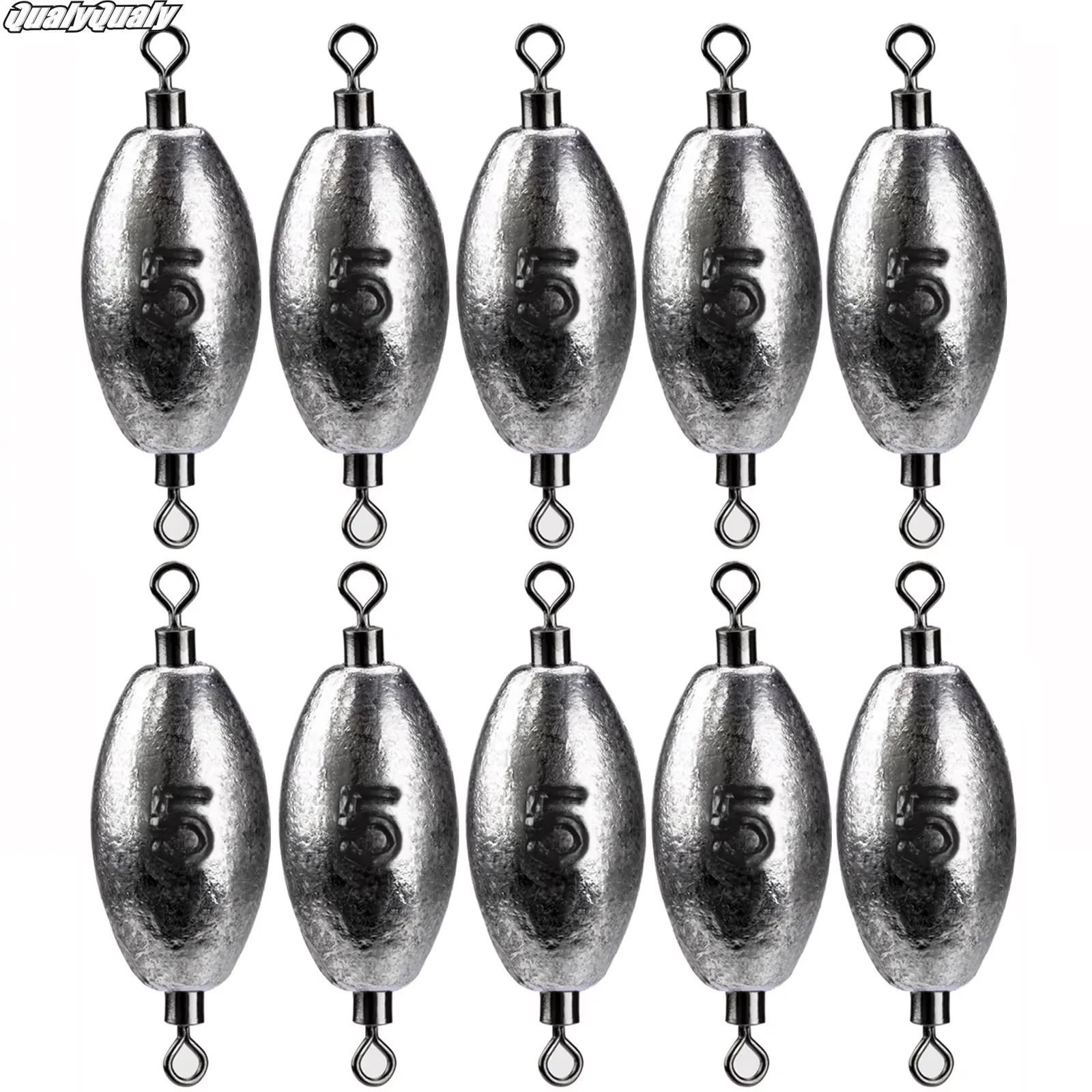 

QualyQualy 10pcs 5g 8g 10g Fishing Sinkers 360 Rotation Swivels Lead Weights Freshwater Egg Shape Weight Sinker For Bass