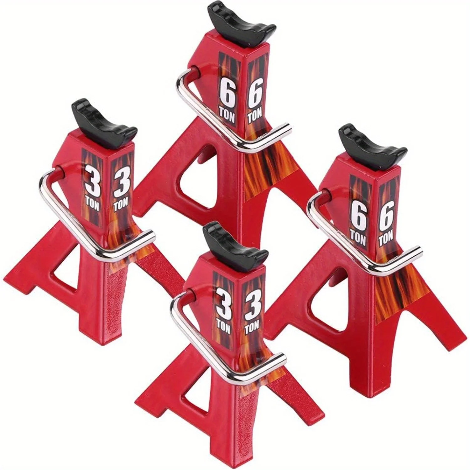 Ensemble de cadres de levage en métal de 4 pièces pour voitures sur chenilles 1/10 RC – Supports de cric de simulation à hauteur réglable dans un style 6 tonnes et 3 tonnes (rouge)