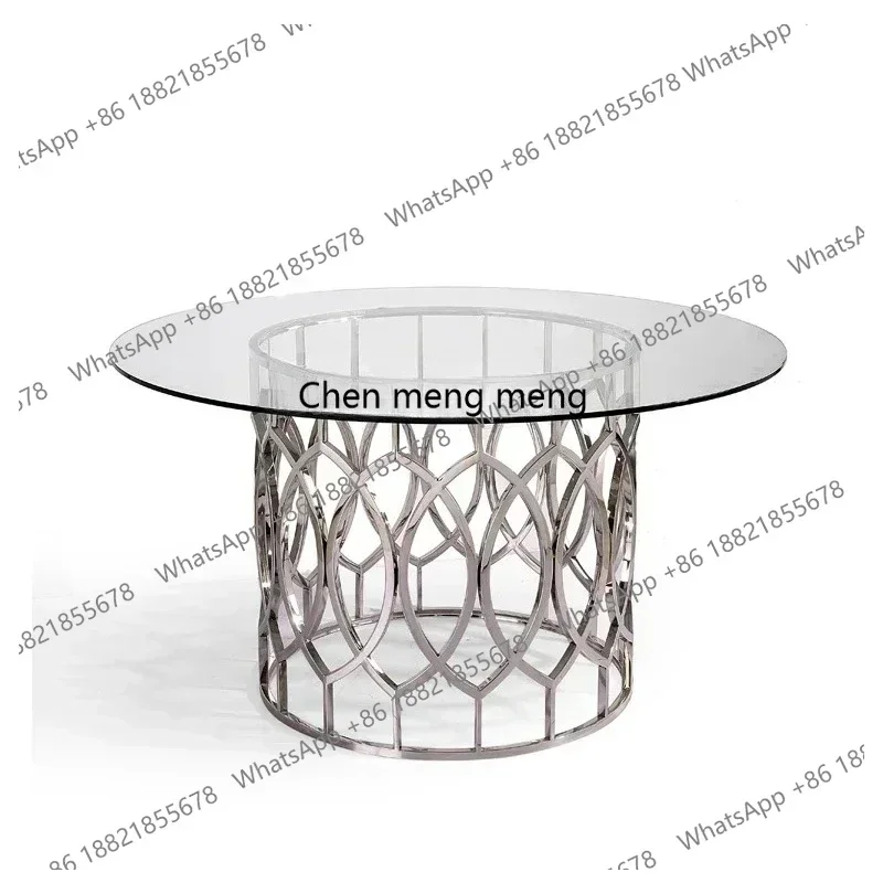 D182Neoclassical round dining table glass dining table European brushed brass stainless steel round table dining room