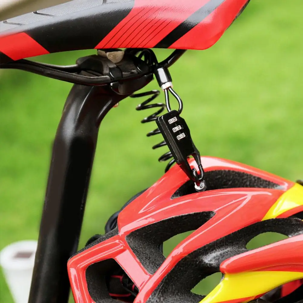 Helm Slot Draagbare Stalen Kabel Slot 3 Cijferige Wachtwoord Combinatie Fietshelm Slot Mountainbike Draadslot Fiets Accessoires