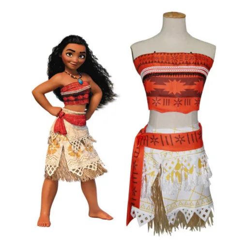 Costume da vacanza Moana per bambini e donne adulte, spettacolo cinematografico, gonna superiore, vestito da bambino, fantasia, cosplay, vestito da Vaiana per neonate