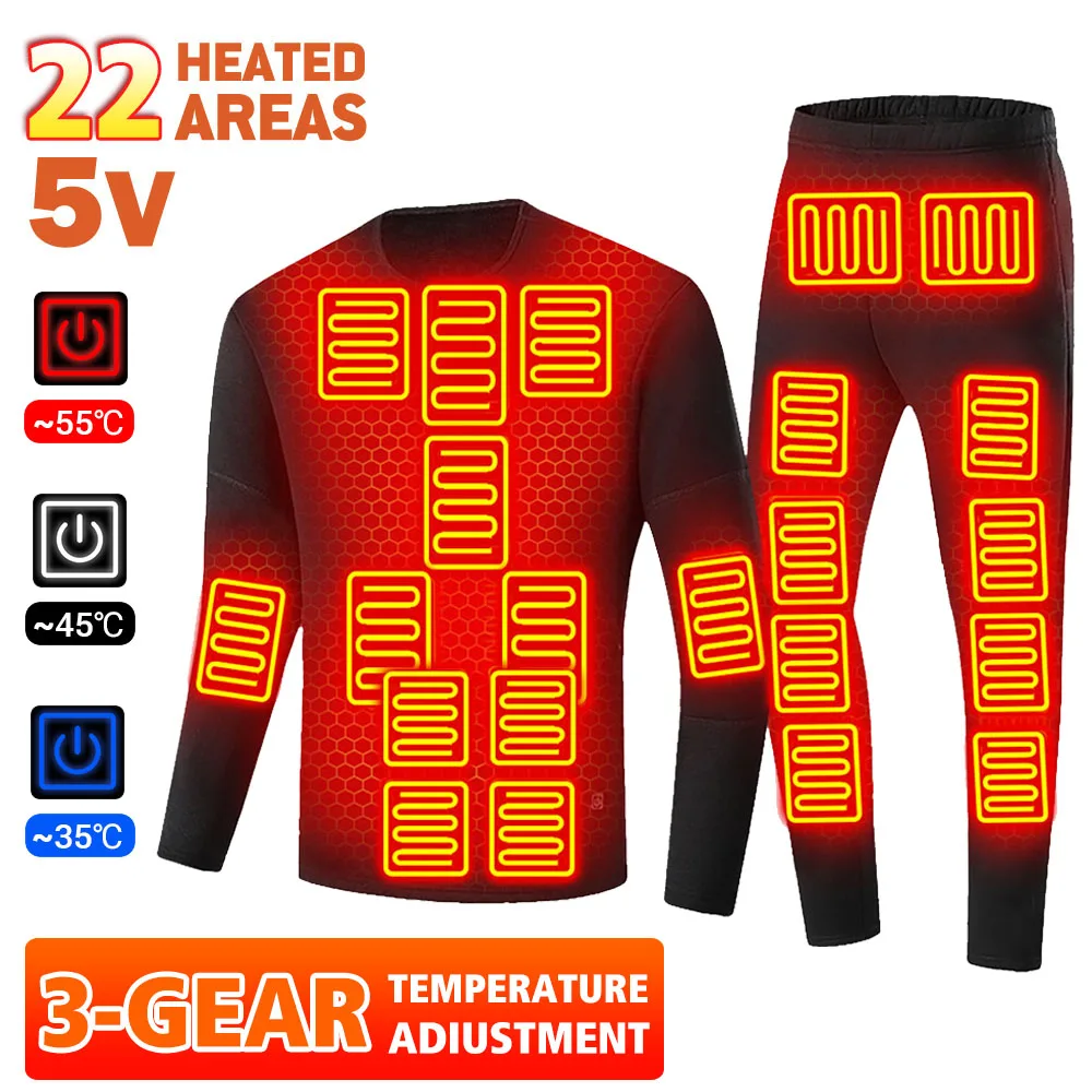 28 Areas Heated Underwear Heating USB Winter Suits Thermal Warm Cotton Pants Men Women for Outdoor Motorcycle Skiing