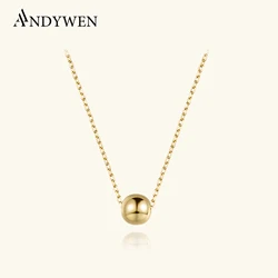 ANDYWEN 925 Sterling Silver Gold Plain Beads Pendant Long Chain Necklace Choker Small Definite New 2023 Luxury Fine Jewelry