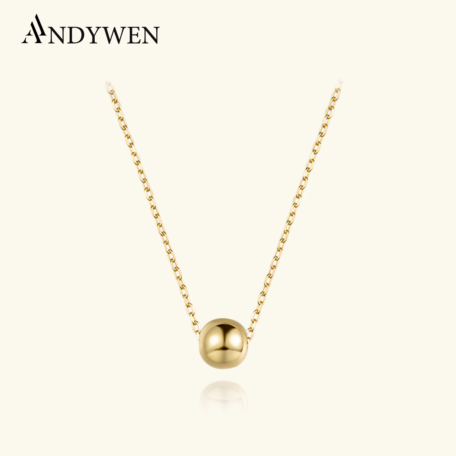 ANDYWEN 925 Sterling Silver Gold Plain Beads Pendant Long Chain Necklace Choker Small Definite New 2023 Luxury Fine Jewelry