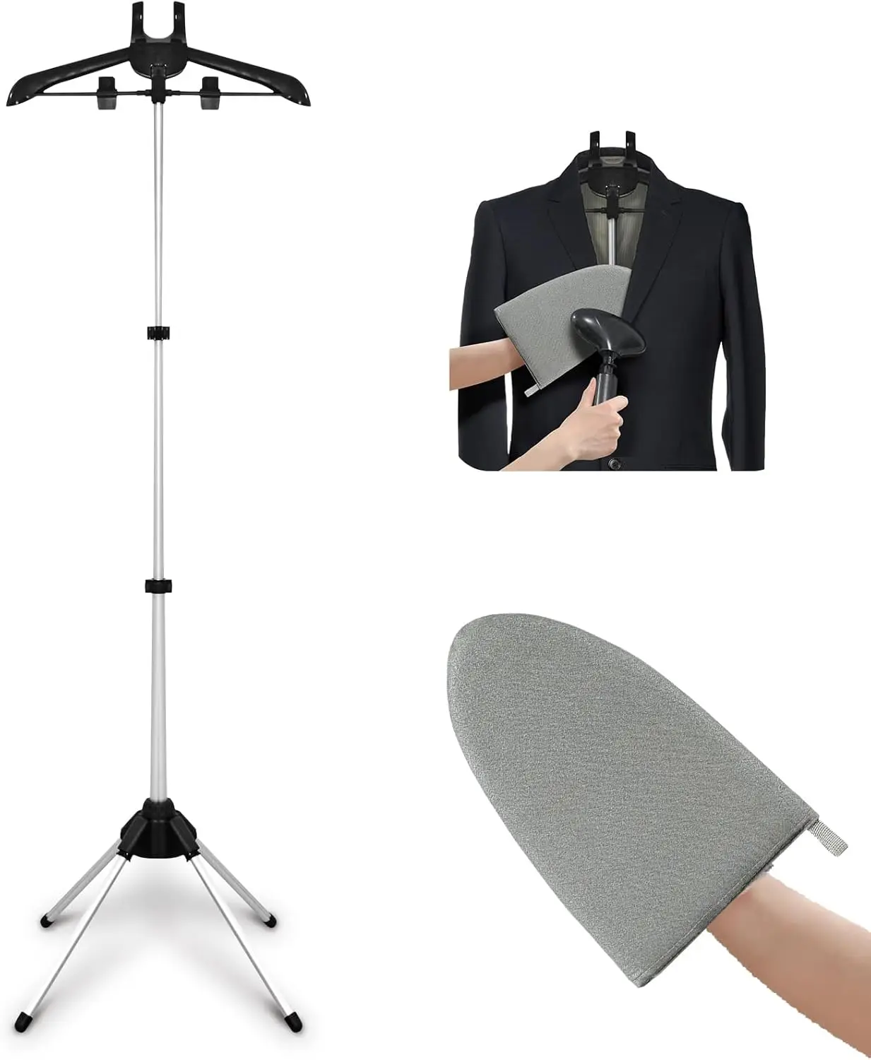 

Adjustable Garment Steamer Stand with Ironing Glove & Mini Portable Steamer Accessories