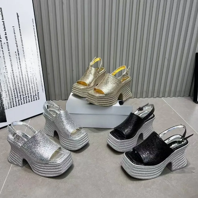 Plateau-Sandalen mit Blockabsatz für Damen, Leichtgewichtig, Sommer-Neuheit, Elegante Peeptoe-Sandalen mit Hohem Absatz