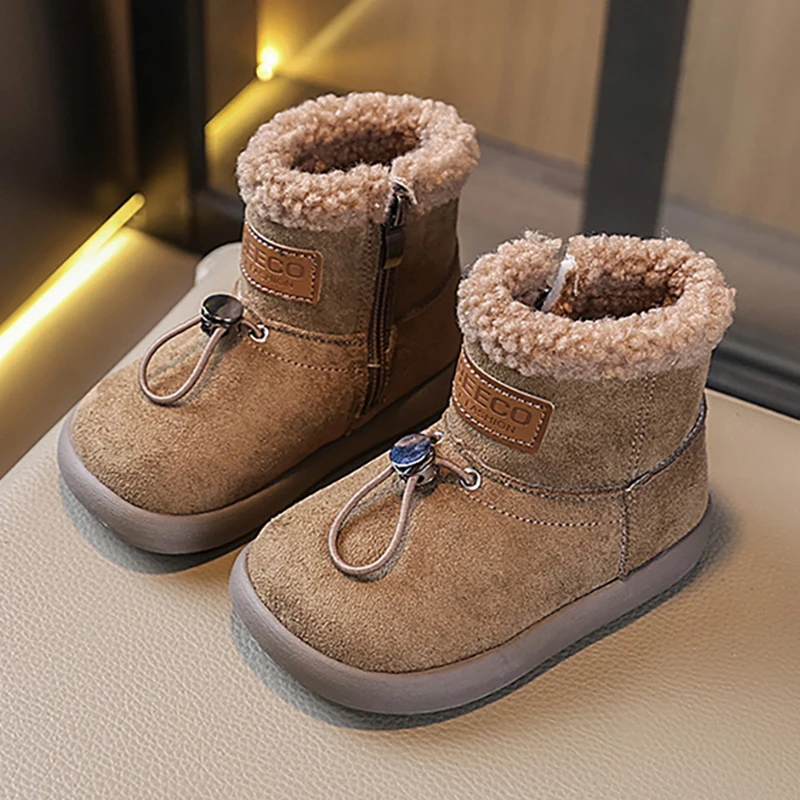 

Зимние ботинки из искусственного меха для детей, толстые теплые плюшевые ботинки из искусственной кожи, винтажные детские зимние ботинки для мальчиков и девочек, зимняя теплая обувь