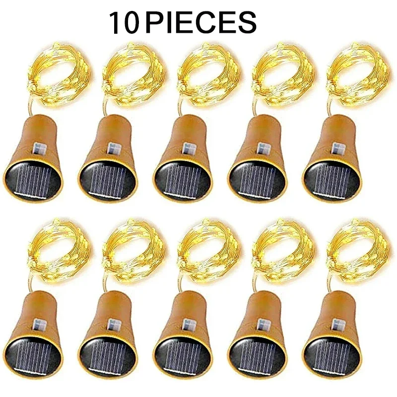 10 Pack Solar panel Solar Wine Bottle String Fairy Lights Copper Cork Lights for Outdoor Lamp Holiday Garden Patio Pathway Decor