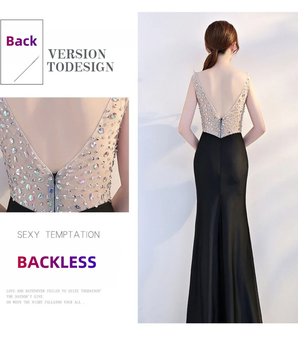 Dames Nieuwe V-Hals Sexy Backless Avondjurk Pailletten Splicing Hoge Open Vork Jurk Feest Prom Lange Jurken