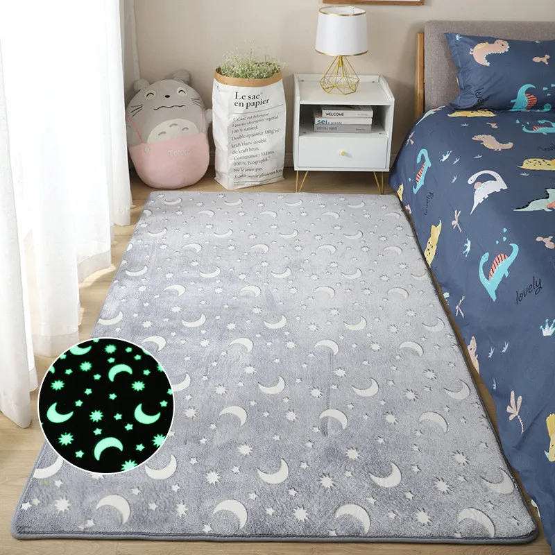 Grosso tapete sala de estar luminosa pelúcia dinossauro lua crianças quarto cama tapetes cabeceira decoração da casa veludo