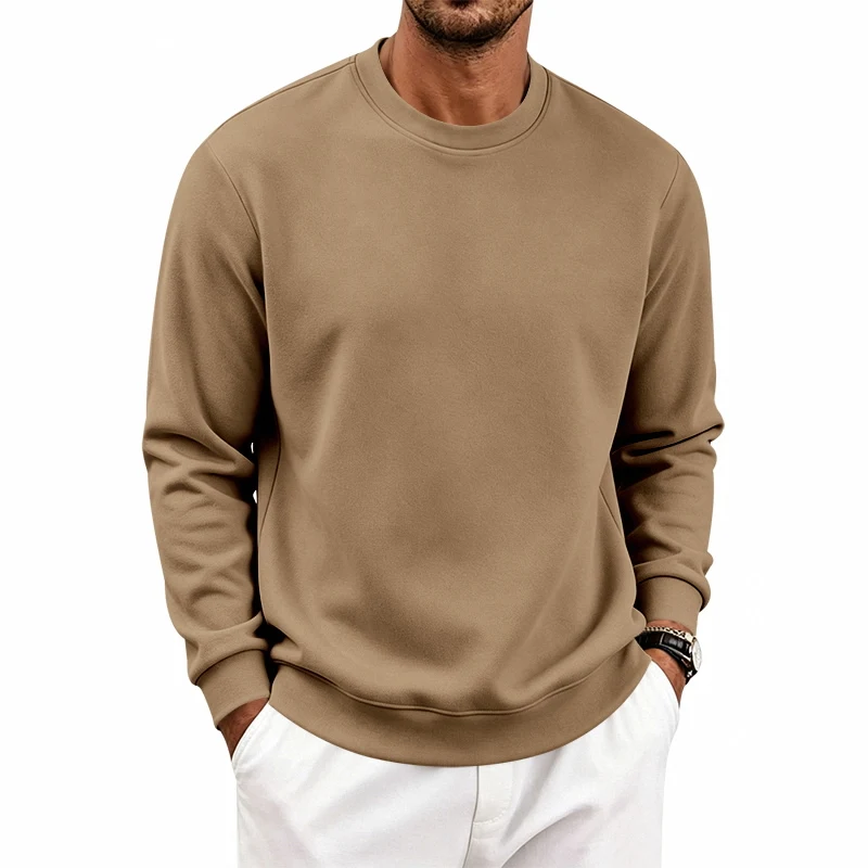 Einteiliger, locker sitzender, klassischer, mit Fleece gefütterter Rundhals-Langarm-Sweatshirt für Herren, warmes, winddichtes, lässiges Winter-Oberteil – Detail 13