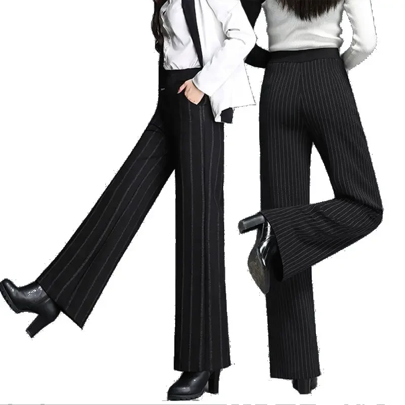 

2022 Office Wear Women Woolen Pants Autumn Winter Wide Leg Trousers Lady Pants Elastic High Waist Female Loose Pant streetwear