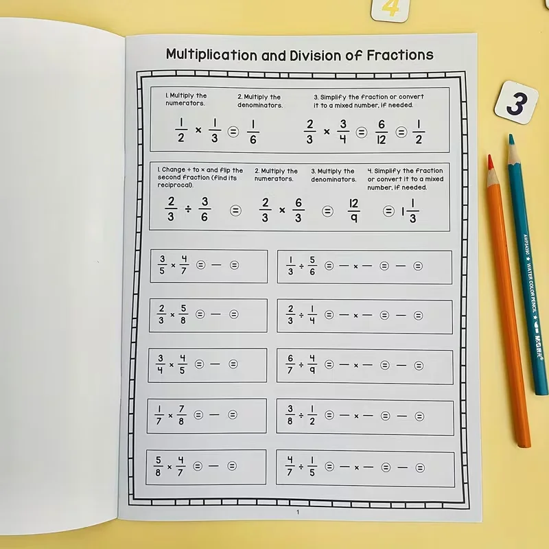 Fraction Multiplication and Division Workbook for Kids: Practice Worksheets Drills - Mastering Basic Fraction Skills