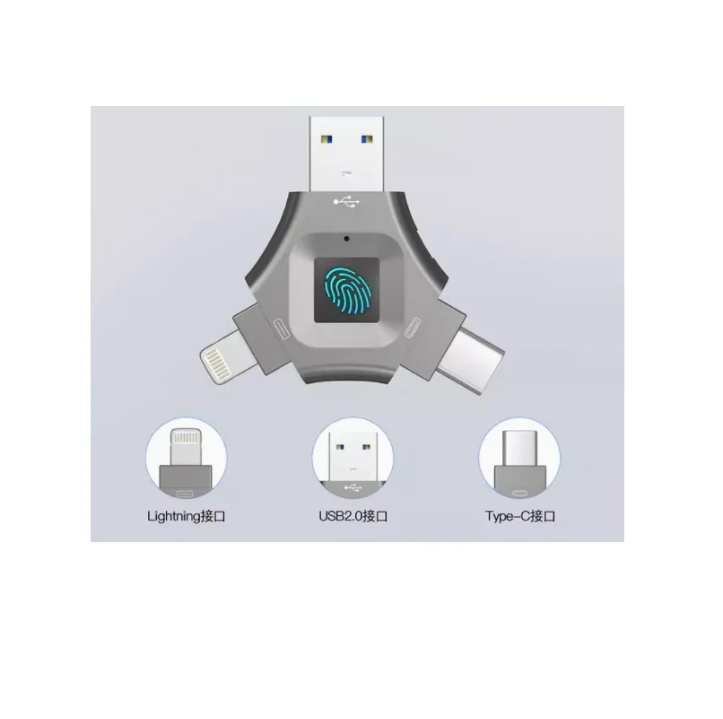 Imagem -04 - Fingerprint Encryption Pen Drive Ssd 3-em1 128 gb 256 gb 512gb Função de Proteção contra Gravação Solid State Usb Flash Drive Tpye-c Usb 3.0
