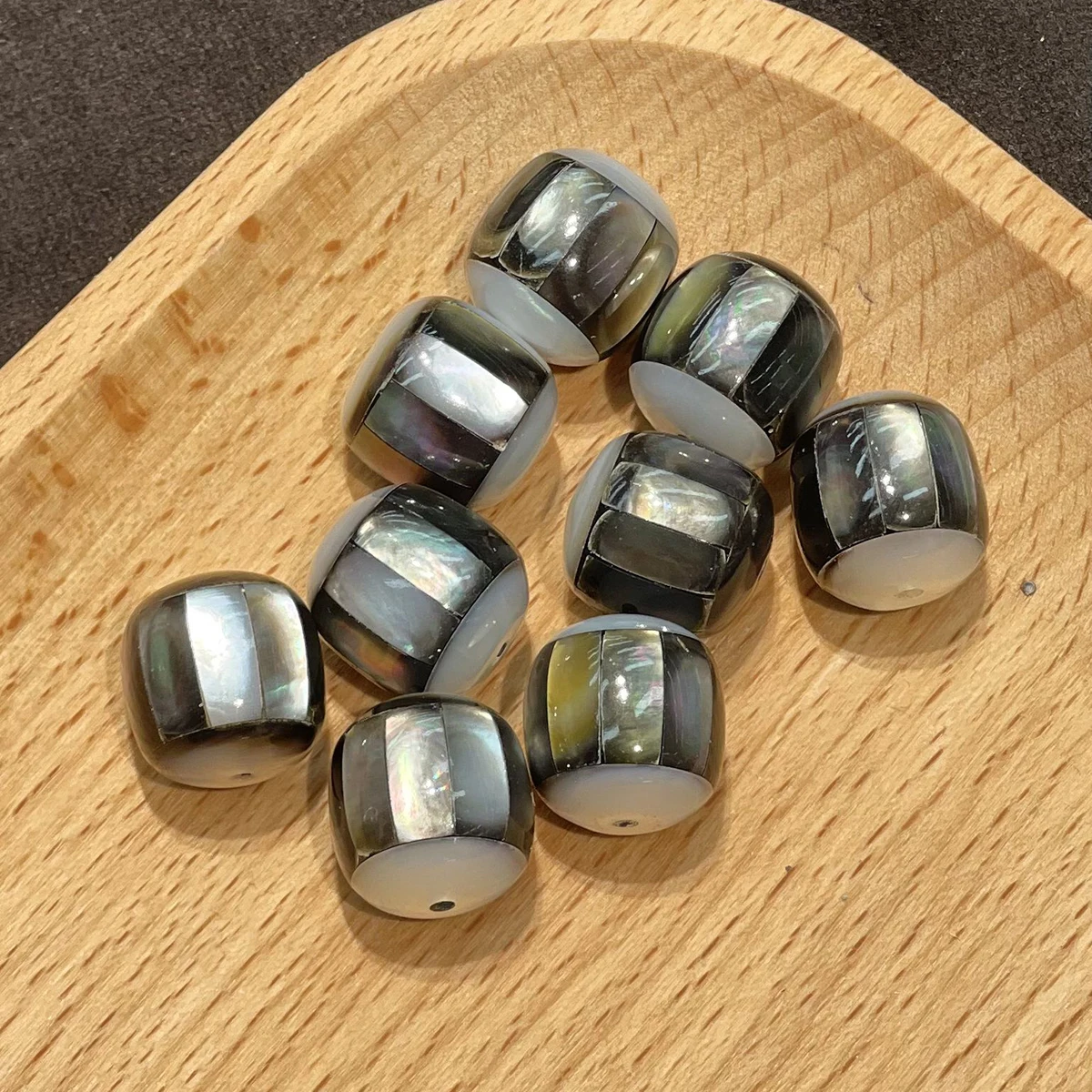 1PC 12.5x13mm Barrel-shaped Beads Natural Black Shell Patchwork Through-hole Beads for Jewelry Making DIY Necklaces Accessories