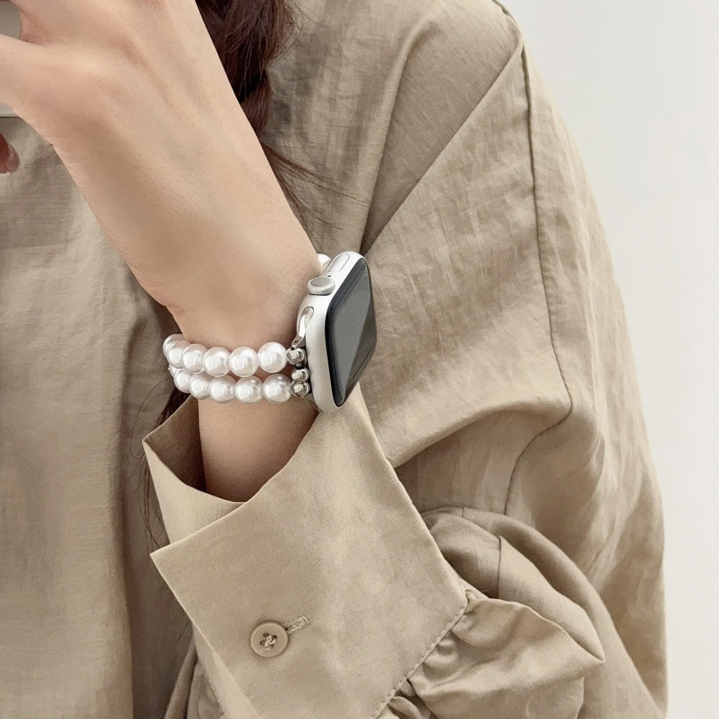 

Double row pearl studded diamond compatible iWatch strap 38mm 40mm 41mm 42mm 44mm 45mm 49mm fashionable strap