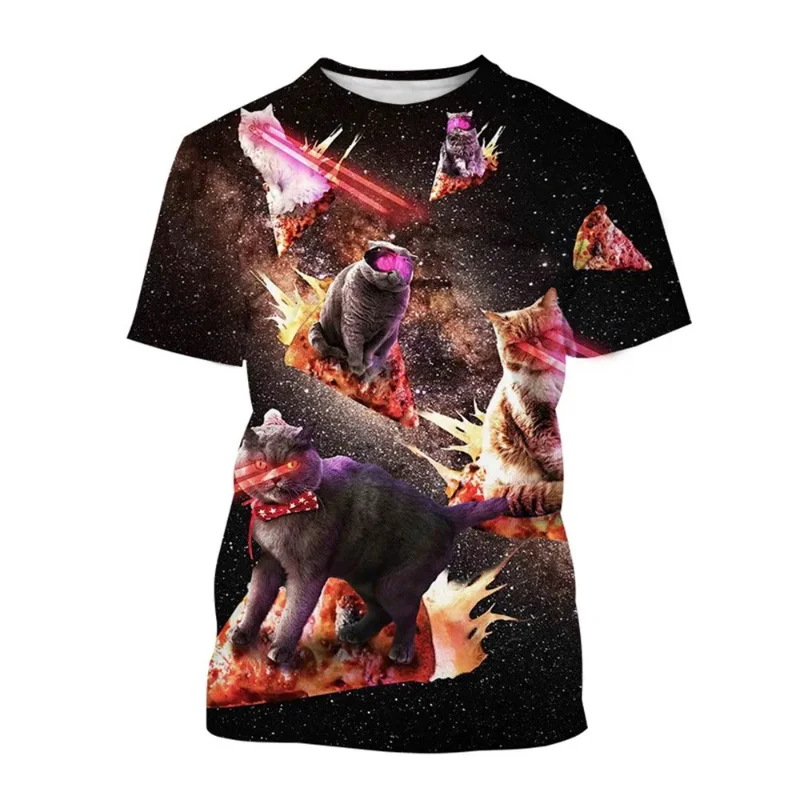 Y2K New Cool Animal Cat 3D Print T-shirt Men Women Galaxy Space Lovely Kitten Cat T Shirt Pizza Funny Street Short Sleeve Tops