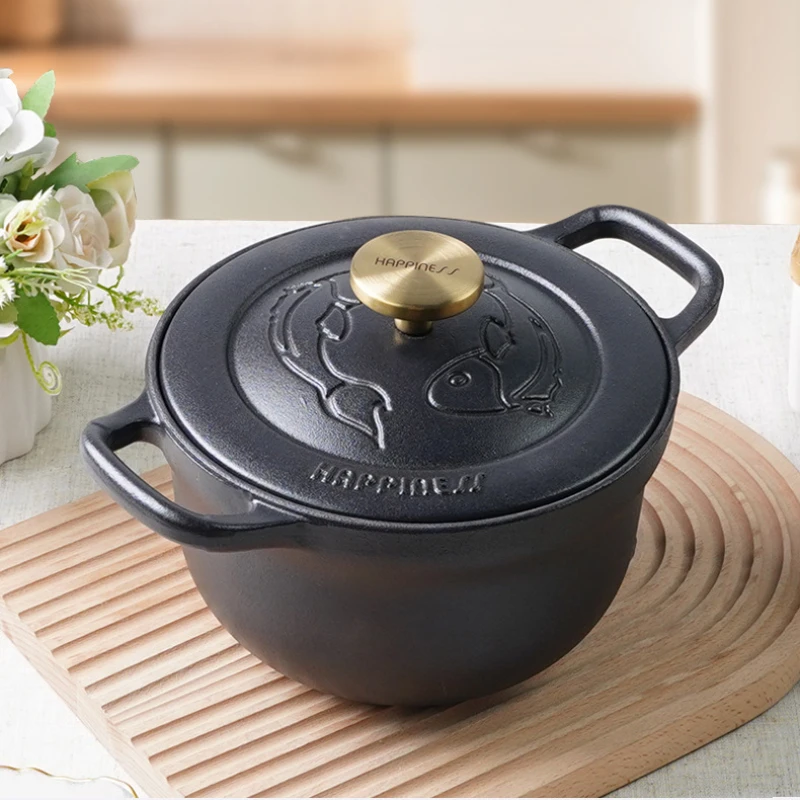Multifunctional Cast Iron Enameled Pot Non-stick Soup Casserole Micro-pressure Rice Kettle Pan