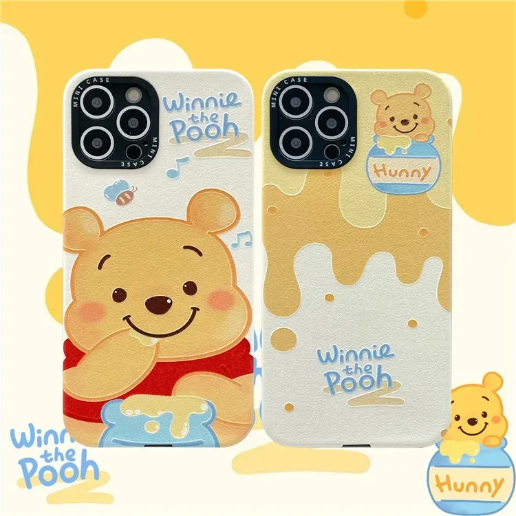 Cartoon Winnie the Pooh honey Embossing art Phone Case For iPhone 14 13 12 11 Pro Max Xr XS SE2 7 8 14 Plus Case Cute Soft Cover