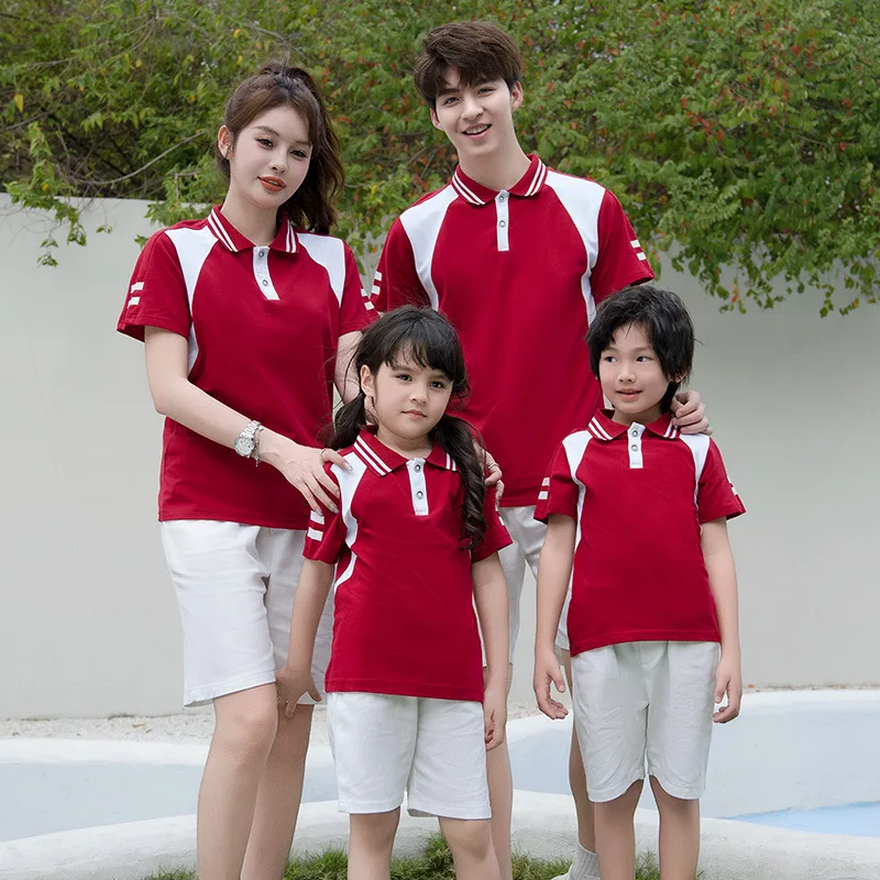 Same Summer Parent-child Cotton Polo Shirts Family T Shirts Father Mother and Son Daughter Kids Equal Short Sleeve Tops Clothes