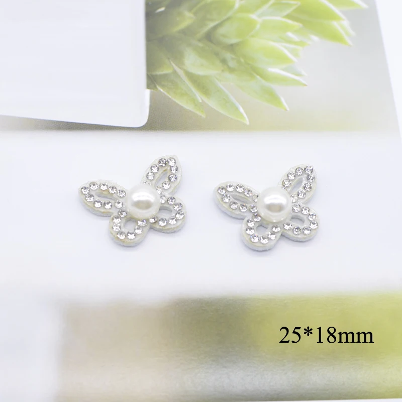 30Pcs Pearl Decor Circle Bow Tie Antlers Butterfly Wings Snowflake Padded Rhinestone Applique for DIY Clothes Headwear Patches