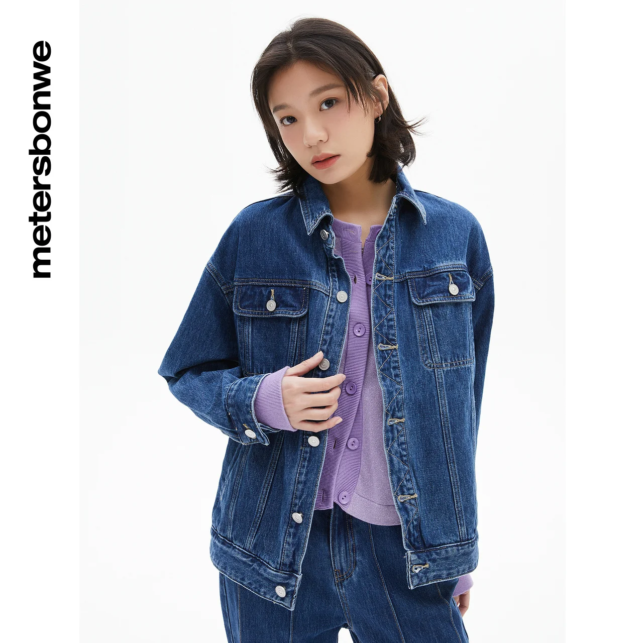 Metersbonwe Loose Denim Jacket Women Spring Autumn New Fashion Back Pattern Jacket Casual Outerwear High-Quality Brand Top Sport