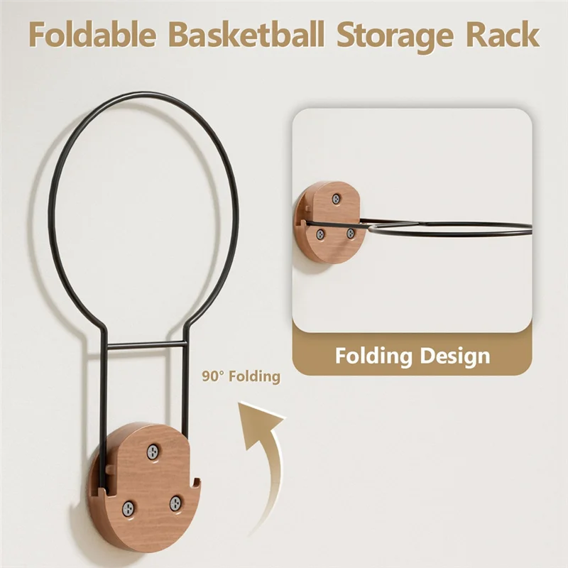 L71A 折りたたみ式バスケットボールホルダー壁掛け - バスケットボール、サッカー、バレーボール、フットボール、ラグビー用のボール収納2個