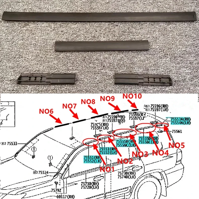 車のモールフォードフォードモールストリップ、サンルーフルーフ、タヨタランドクルーザーlc200 2008-2021、lexus lx570、lx450d、1pc