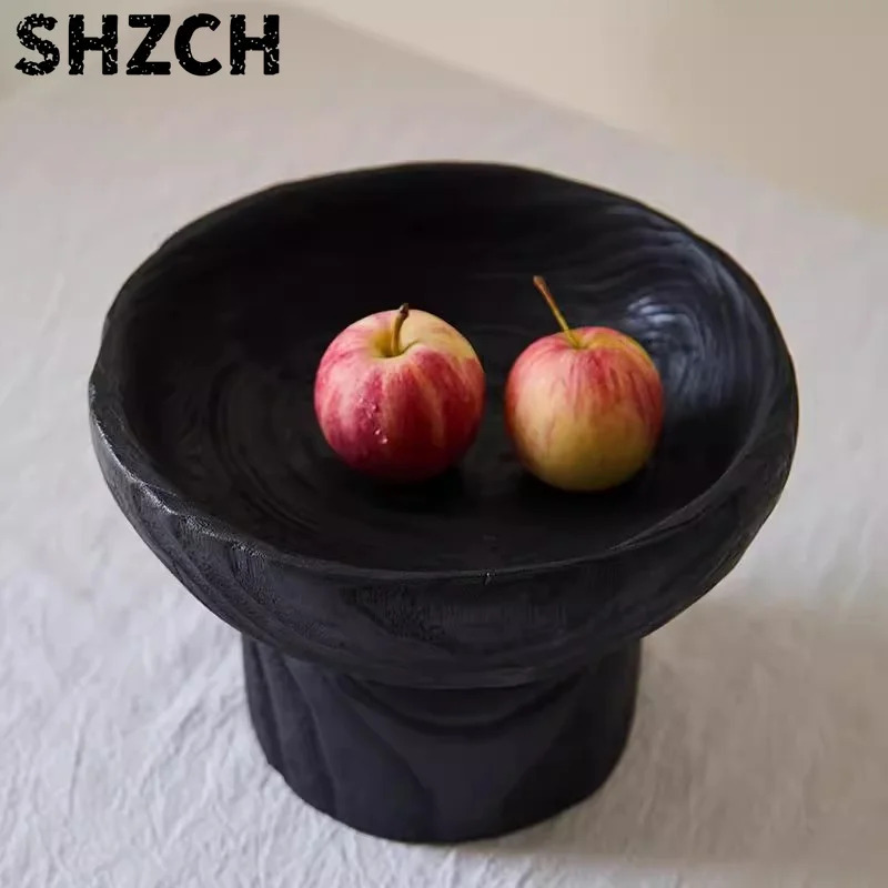 Charred Wooden Storage Trays Do Old Fruit Bowl Rustic Display Tray for Villa Decorations Homestay Model Room Candle Holder