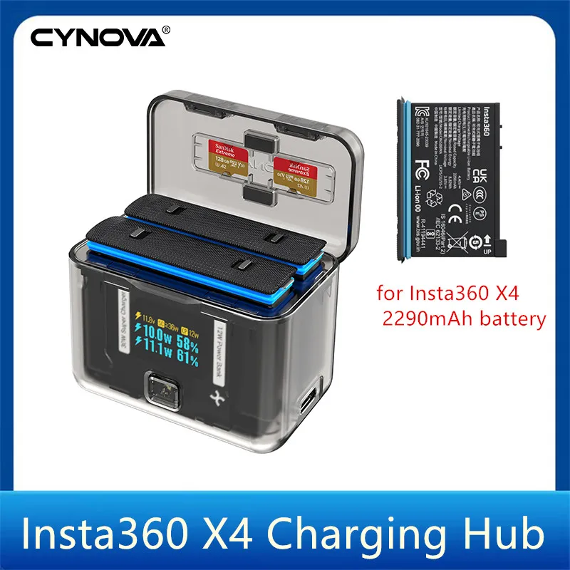 CYNOVA Insta360 X4 Charging Box For Insta 360 X4 Charger Hub 2 Ways Bi-directional Charger Power USB-C X4 Battery Accessories