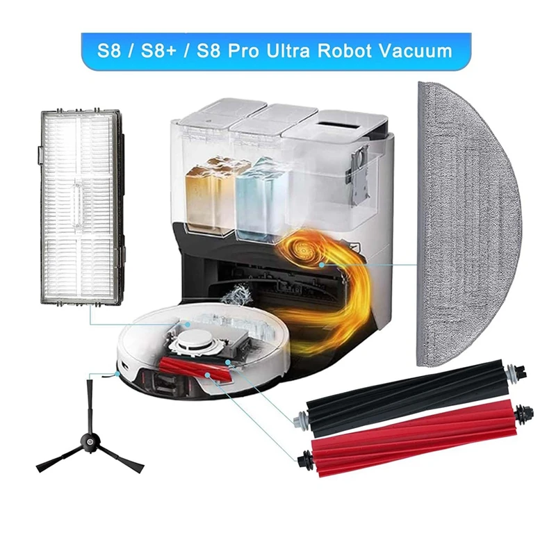 Kit Parts For Roborock S8 Pro Ultra, Replacement Parts For S8 Pro Ultra, Main Brush, Mopping Cloth HEPA Filter