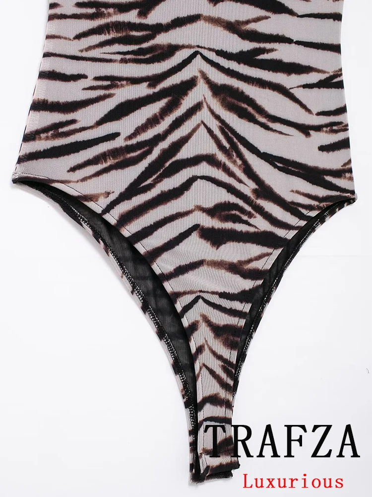 TRAFZA seksowne body w stylu vintage Leopard kombinezony bez rękawów wąskie krótkie body nowa moda 2024 letnie kombinezony damskie z płaszczem