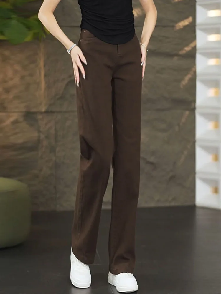 

Прямые джинсы с высокой талией, женские повседневные универсальные облегающие брюки в стиле ретро, зимние длинные брюки из смеси хлопка и полиэстера