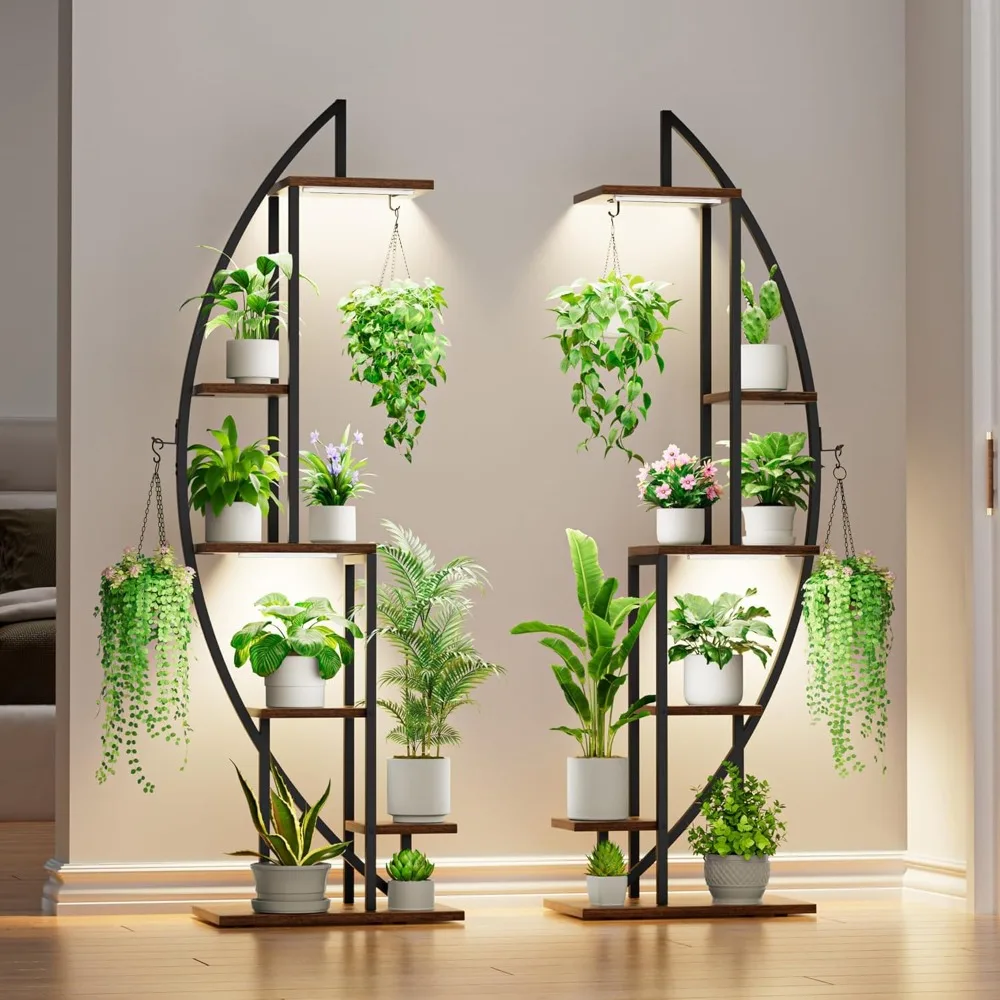 

2 Pcs Plant Stand Indoor with Grow Lights, 6 Tiered Tall Plant Shelf, Half-Moon Plant Rack Display Shelf, Plants Holder