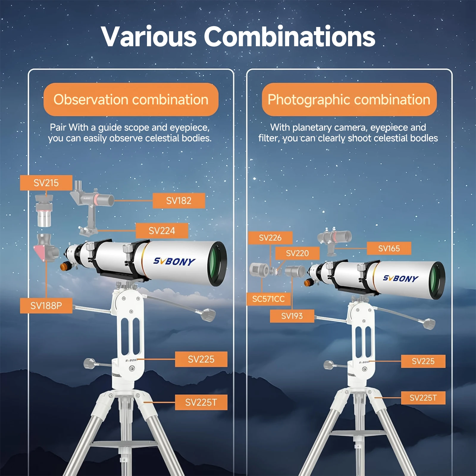 Svbony SV503 Astro Telescope 70/80/102ED Extra Low Dispersion Achromatic Refractor OTA For Exceptional Viewing Astrophotography