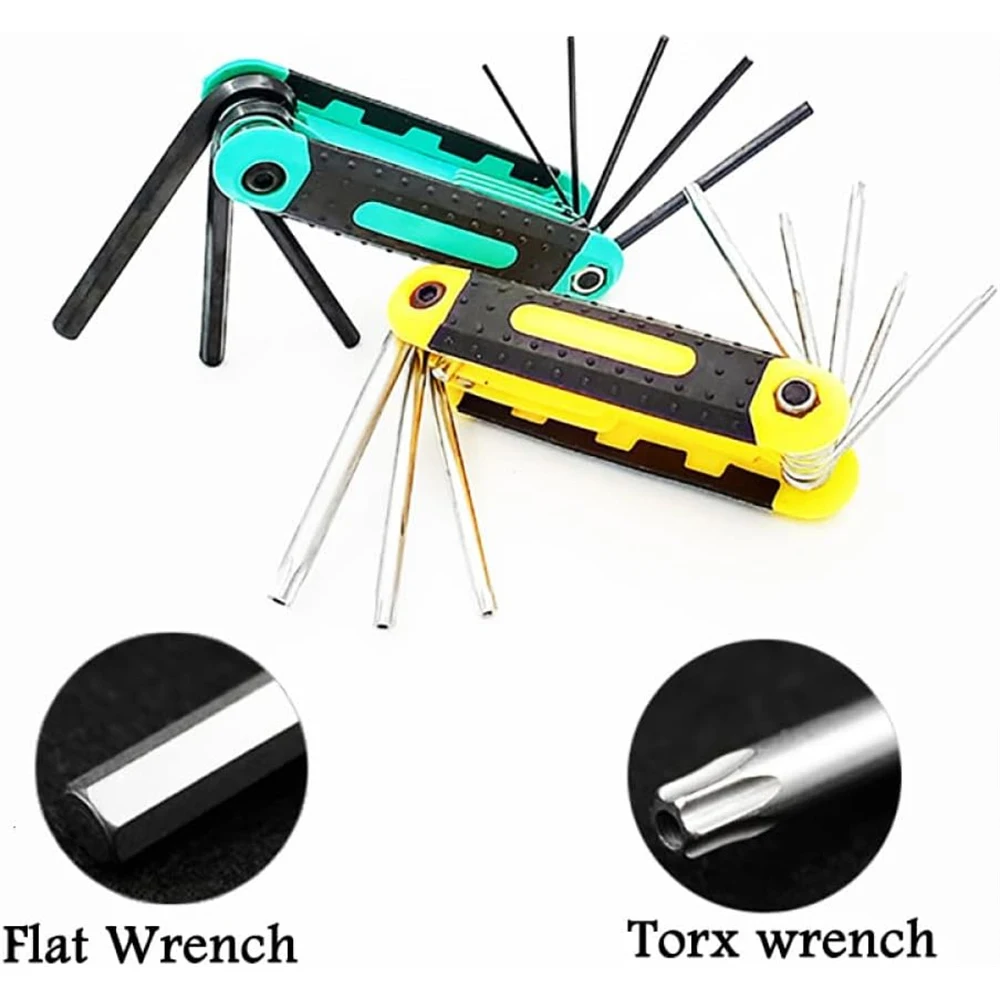 8 In 1 Folding Hex Wrench Metal Metric Allen Wrench Set Hexagonal Multifunction Tool Wrenches Allen Keys Hand Tool Portable Set,