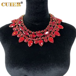 CuiEr Sparkly Drag queen Necklace Jewelry Big size AB Glass Gem Necklace for Women Wedding Rhinestones