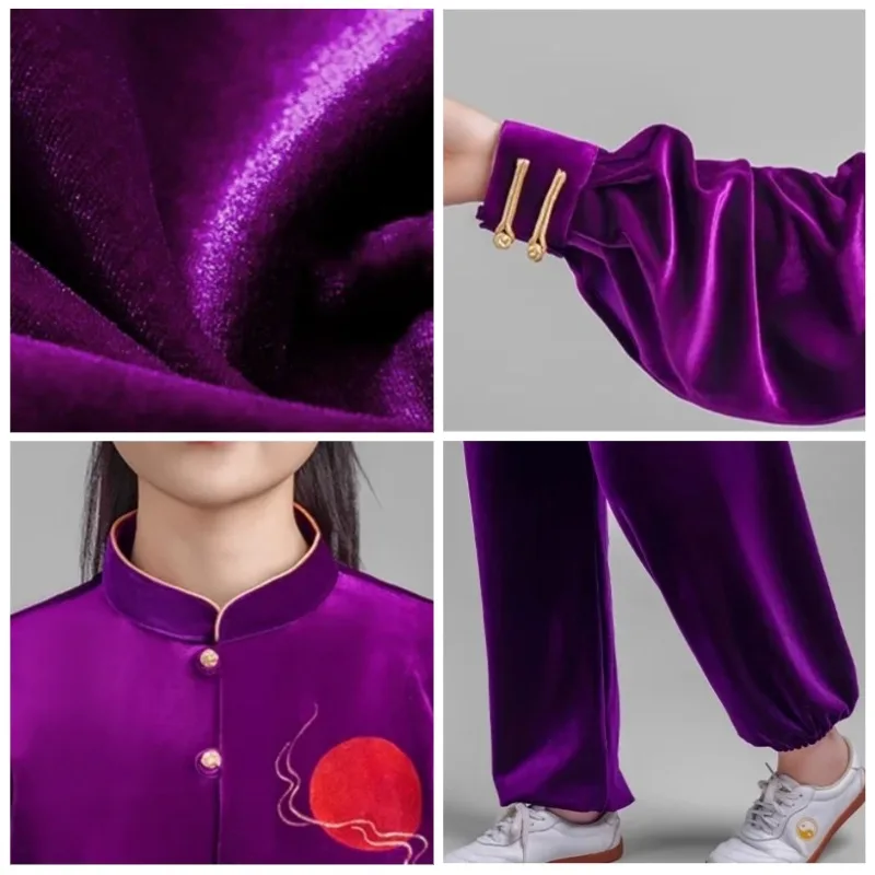 Kun Master Thicken Velvet Taichi Uniform Elegant Winter Martial Arts Suit Embroidery Kung Fu Clothes Taiji for Women