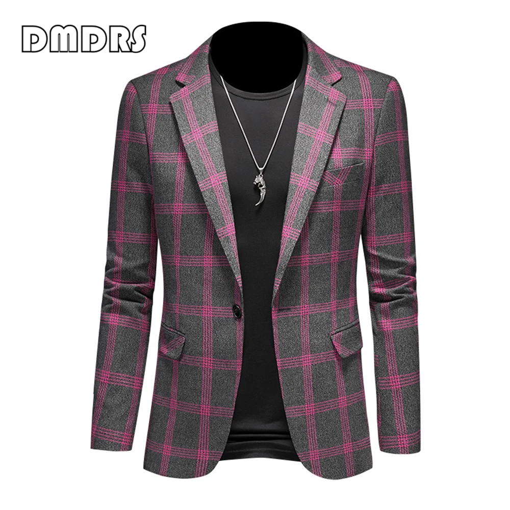 Newest Men's Fashion Suit Jacket, Patterned M to 5XL One Button Plaid Blazer, Real Images High Quality Casual Smart Suits