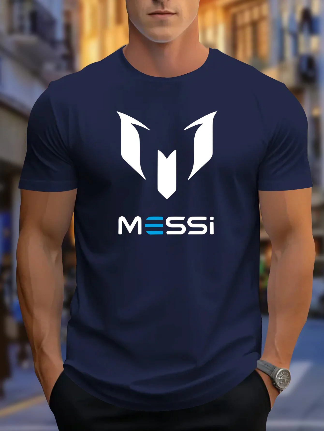Nowa letnia koszulka męska 2025 Messi z okrągłym dekoltem, swobodna, modna i lekka męska koszulka poliestrowa