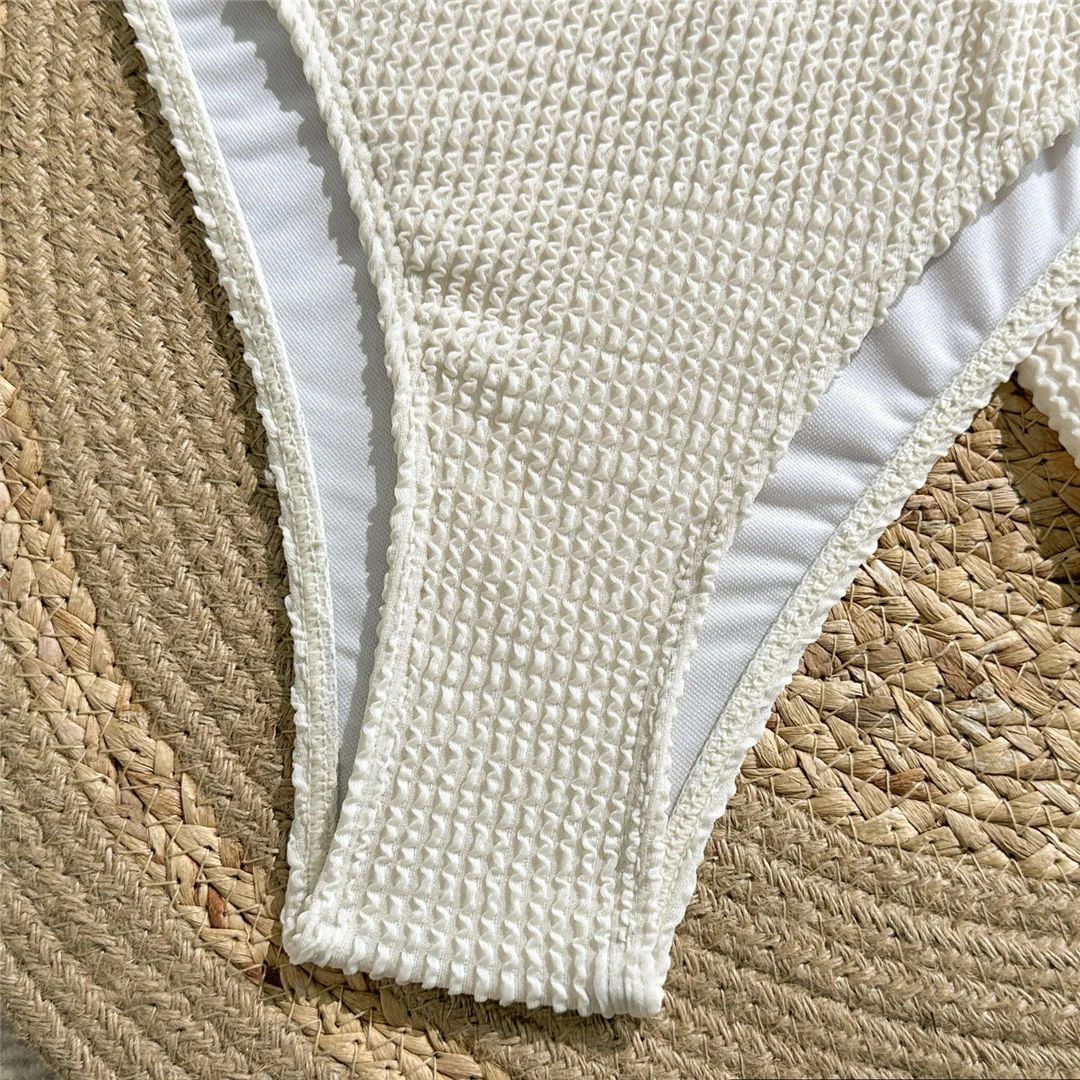 Mit Rock, geraffter, knitteriger Neckholder-Bikini, Damen-Badebekleidung, dreiteiliges Bikini-Set, Badeanzug, Badebekleidung, Schwimmbekleidung V7027 – Detail 13